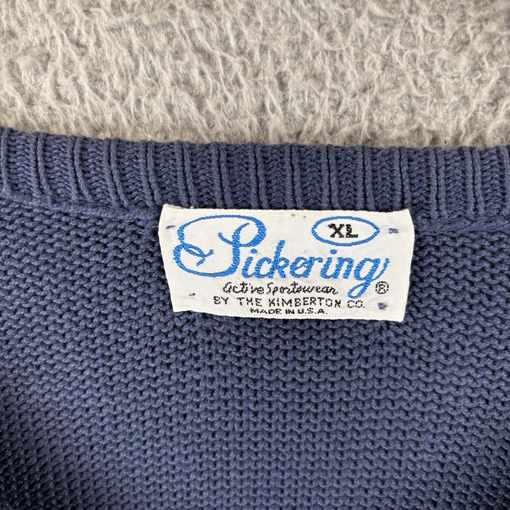 Vintage IBM V Neck Sweater Men XL Blue Cotton Knit Pickering 70s Made USA *Read* - Picture 3 of 7